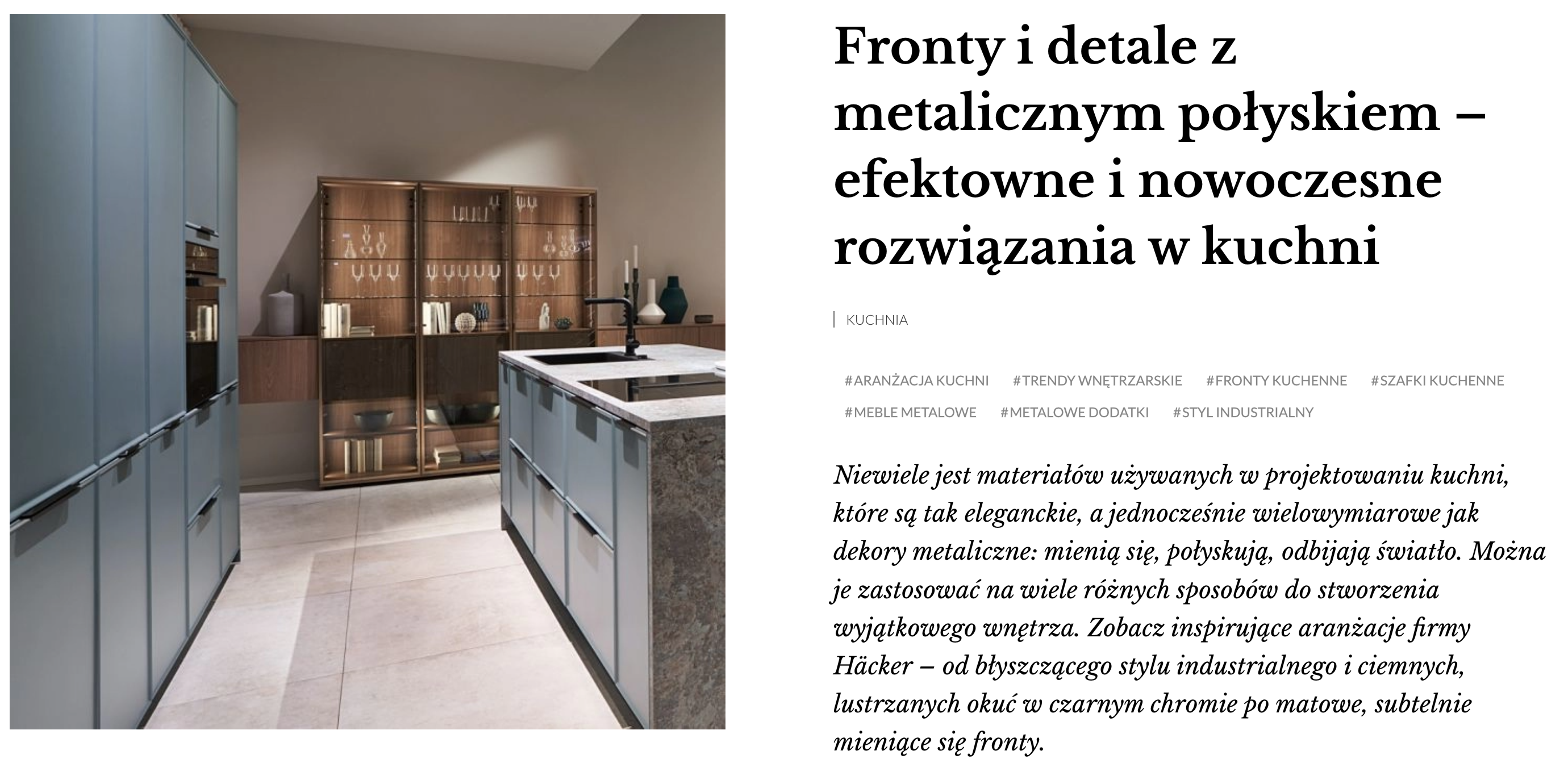 Fronty i detale z metalicznym połyskiem – efektowne i nowoczesne rozwiązania w kuchni